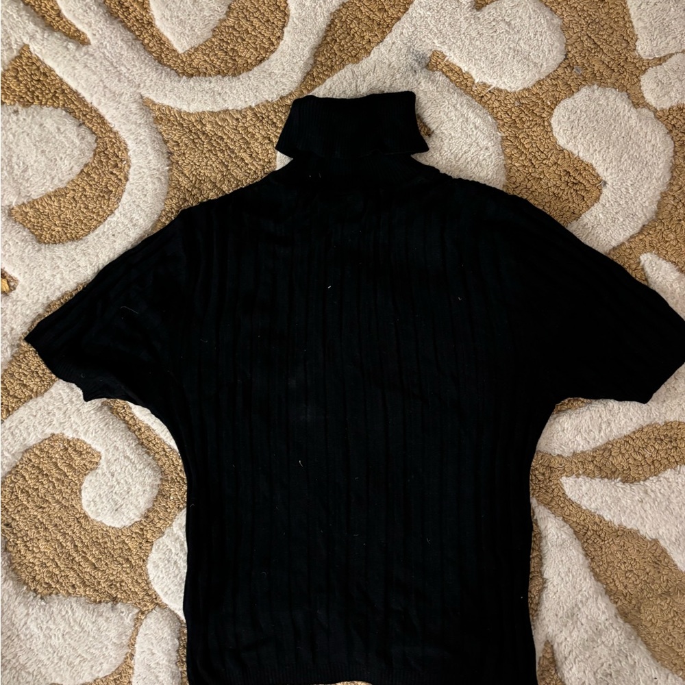 Black Ribbed Turtleneck Slightly Cropped Top